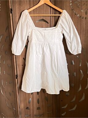 Blue Rain mini dress size M White Puff-Sleeve Cottagecore fairy Homecoming